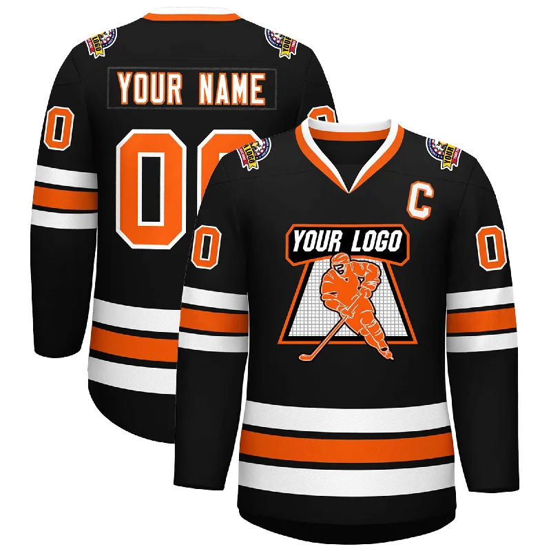 Custom Black Orange-White Classic Style Hockey Jersey