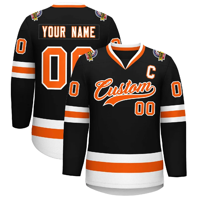 Custom Black Orange-White Classic Style Hockey Jersey