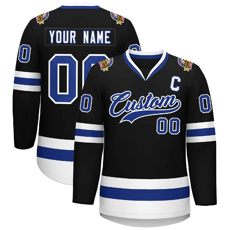 Custom Black Royal-White Classic Style Hockey Jersey