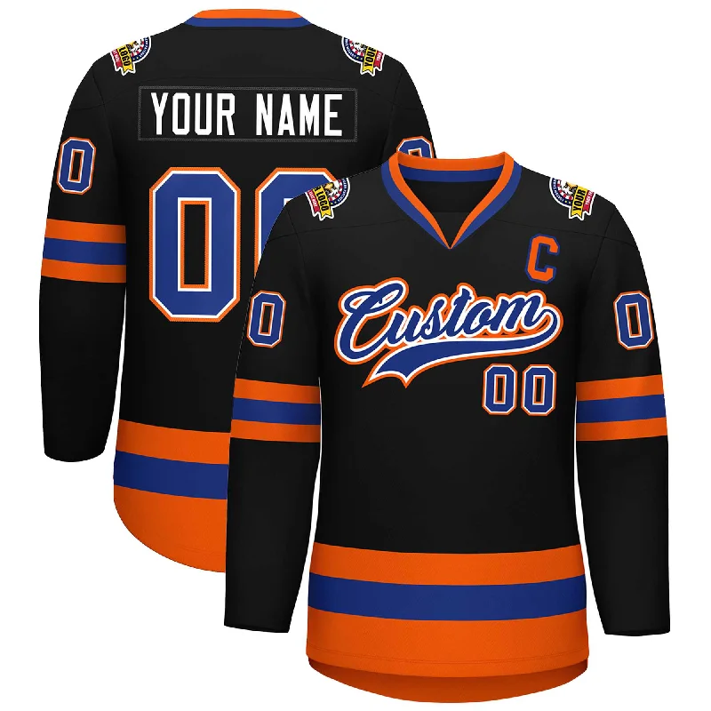 Custom Black Royal White-Orange Classic Style Hockey Jersey