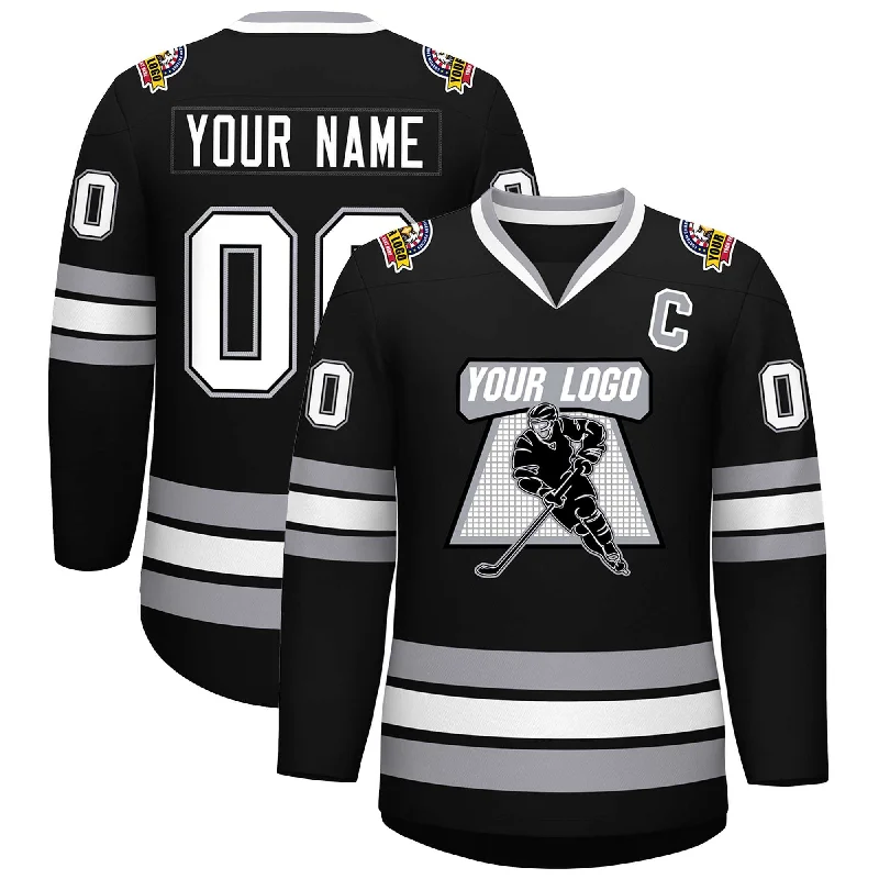 Custom Black White Black-Gray Classic Style Hockey Jersey