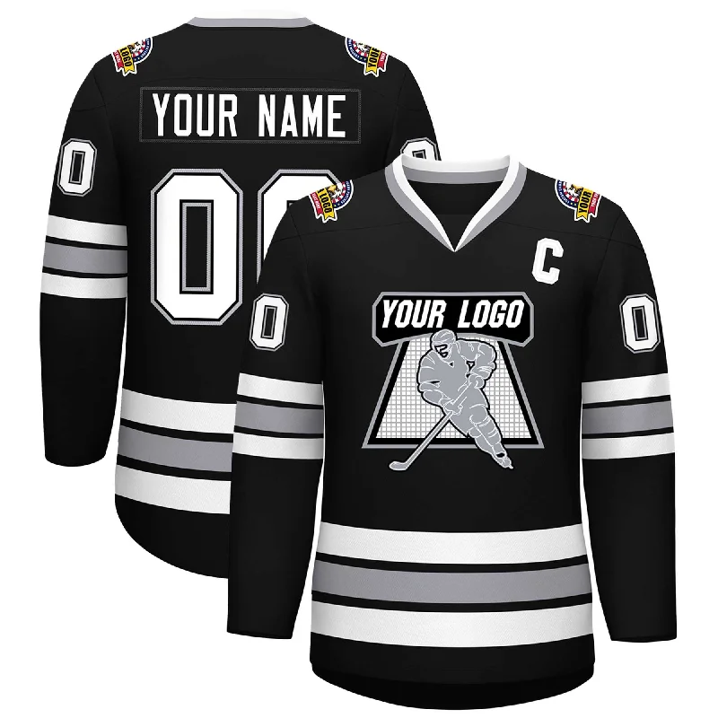 Custom Black White Black-Gray Classic Style Hockey Jersey