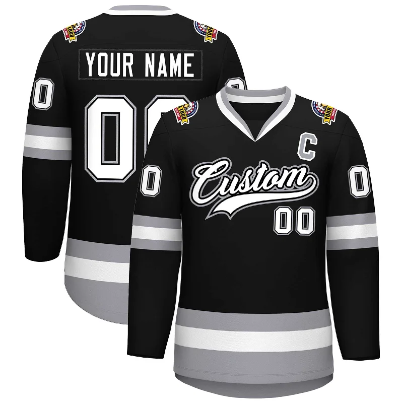 Custom Black White Black-Gray Classic Style Hockey Jersey