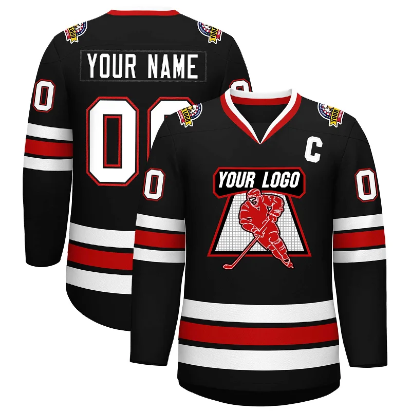 Custom Black White Black-Red Classic Style Hockey Jersey