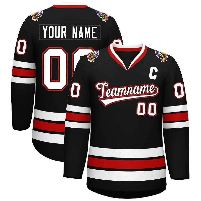 Custom Black White Black-Red Classic Style Hockey Jersey