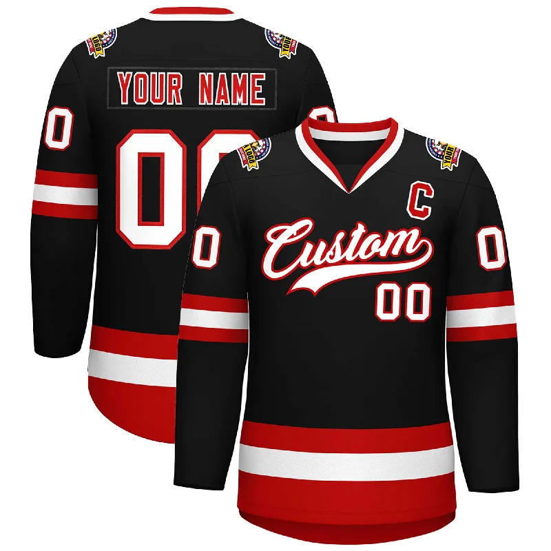 Custom Black White-Red Classic Style Hockey Jersey