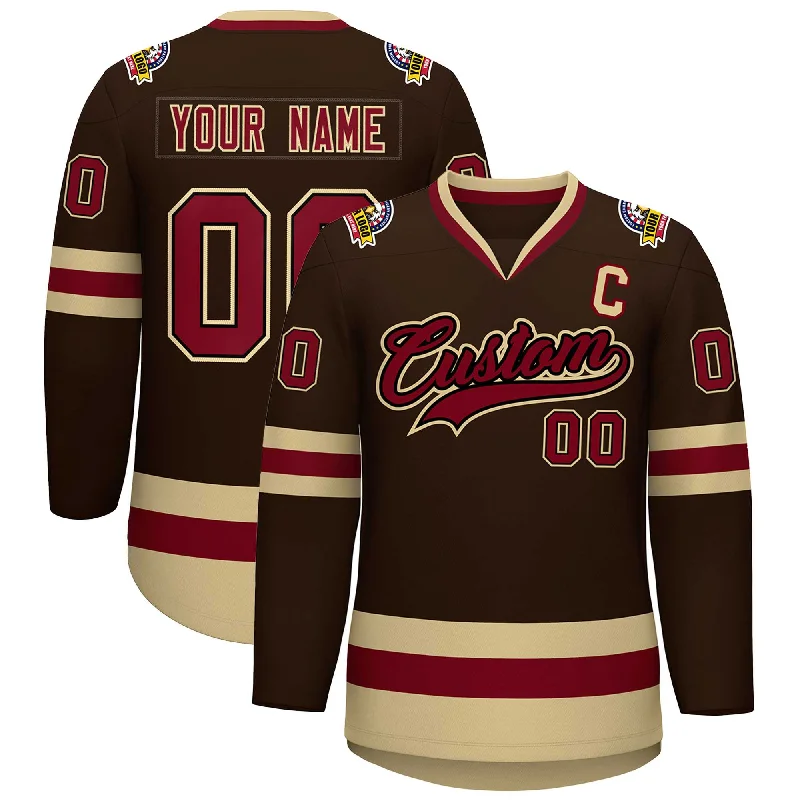 Custom Brown Crimson-Black Classic Style Hockey Jersey