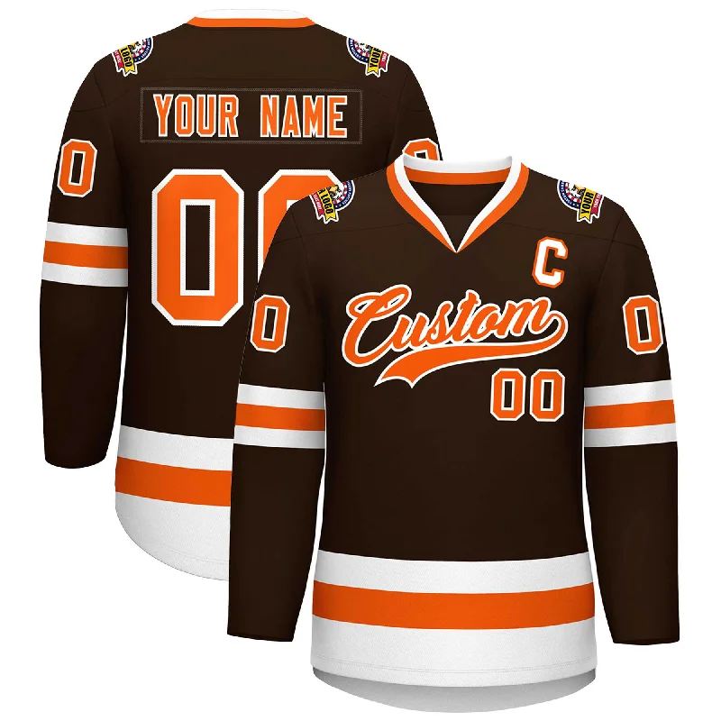 Custom Brown Orange-White Classic Style Hockey Jersey