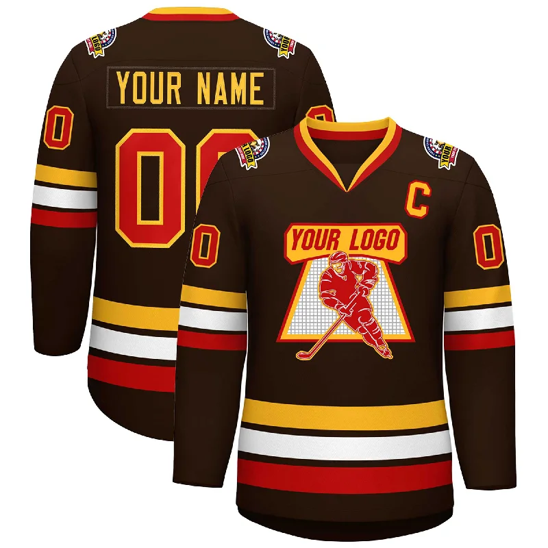 Custom Brown Red-Gold Classic Style Hockey Jersey