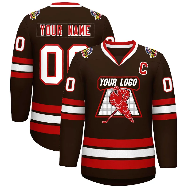 Custom Brown Red-White Classic Style Hockey Jersey