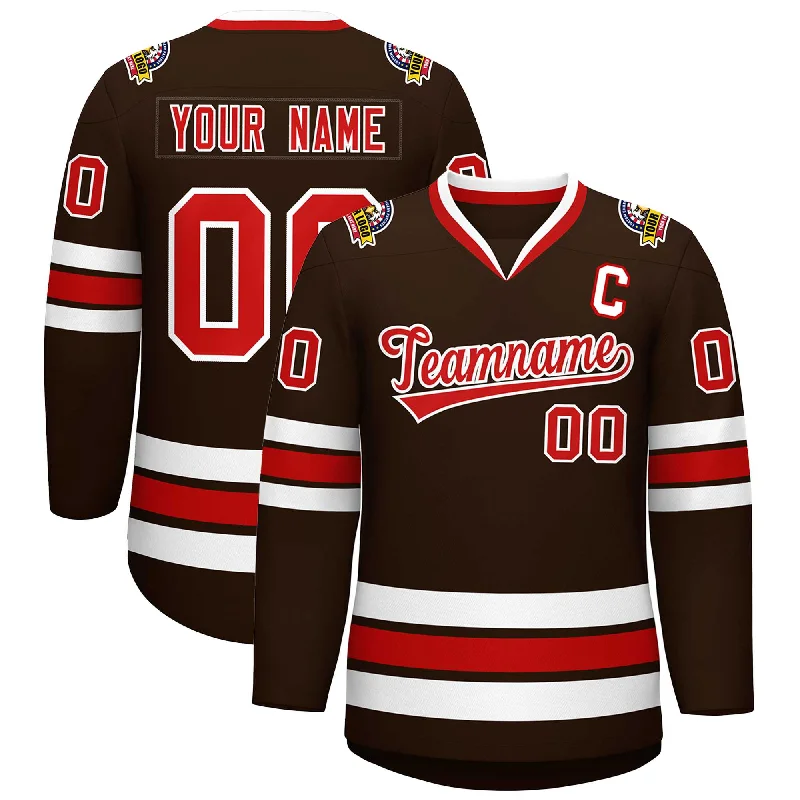 Custom Brown Red-White Classic Style Hockey Jersey