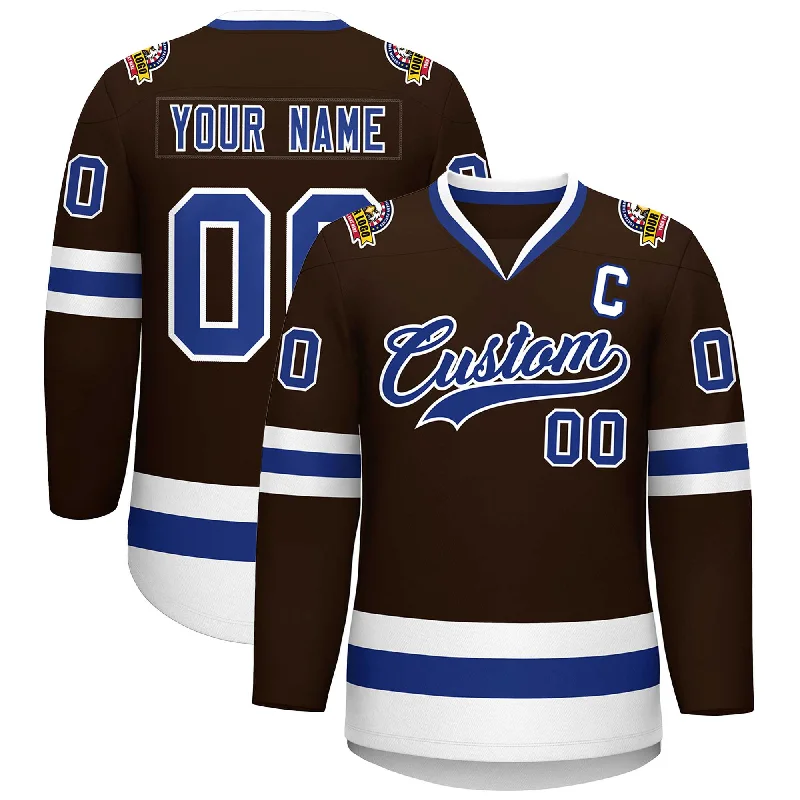 Custom Brown Royal-White Classic Style Hockey Jersey