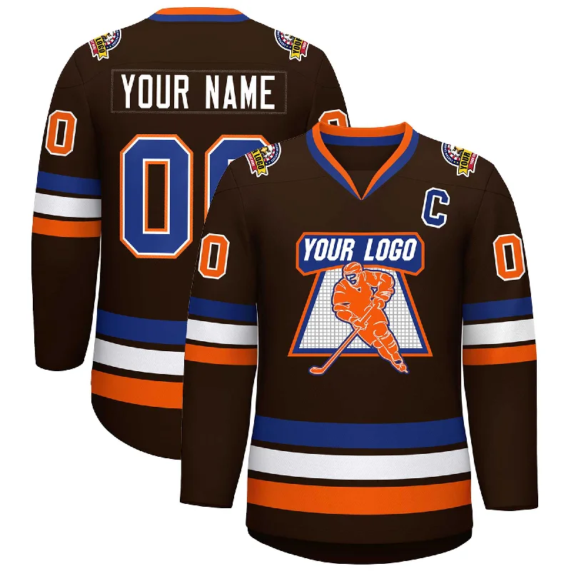 Custom Brown Royal White-Orange Classic Style Hockey Jersey