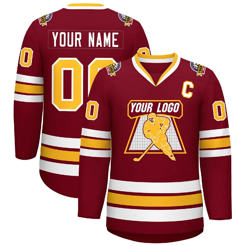 Custom Crimson Gold-White Classic Style Hockey Jersey