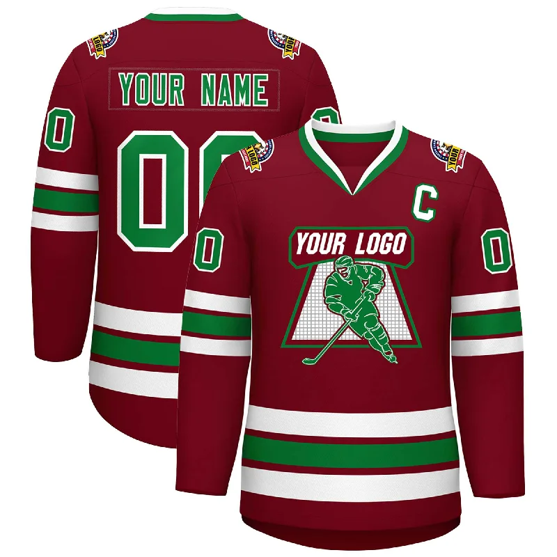 Custom Crimson Kelly Green-White Classic Style Hockey Jersey