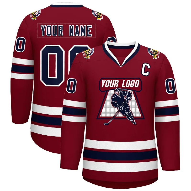 Custom Crimson Navy-White Classic Style Hockey Jersey