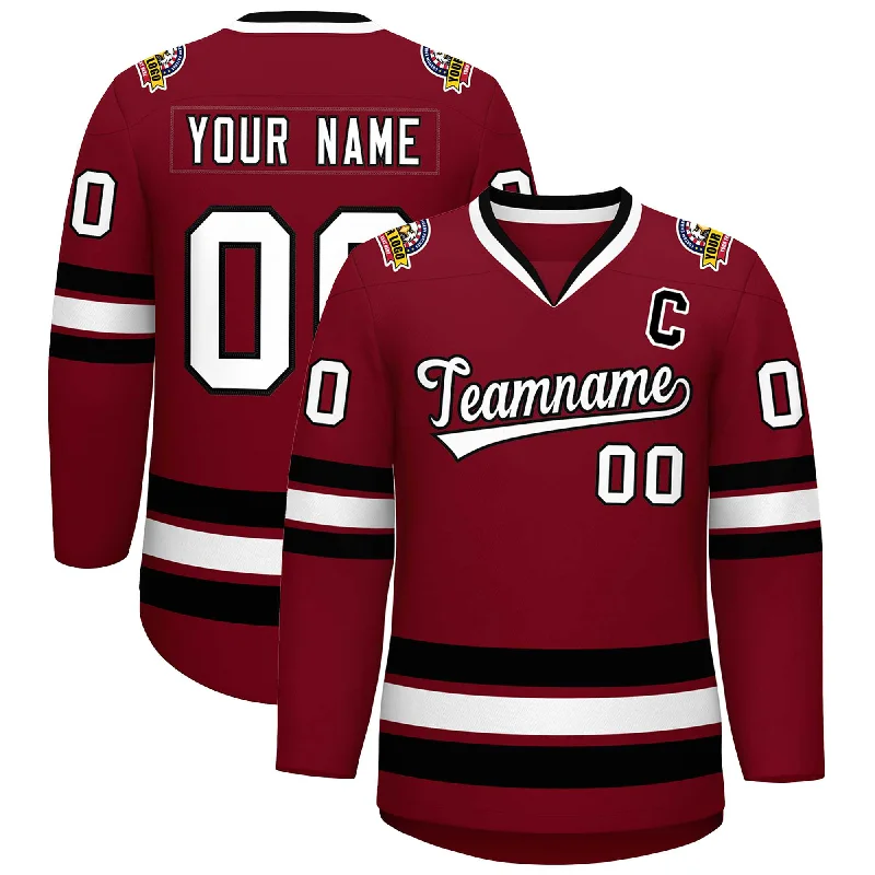 Custom Crimson White-Black Classic Style Hockey Jersey