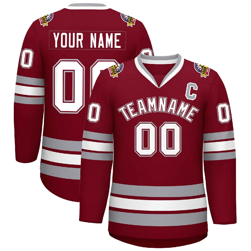 Custom Crimson White Crimson-Gray Classic Style Hockey Jersey