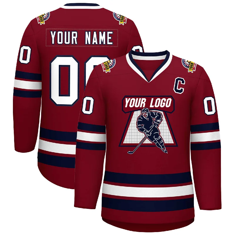 Custom Crimson White-Navy Classic Style Hockey Jersey