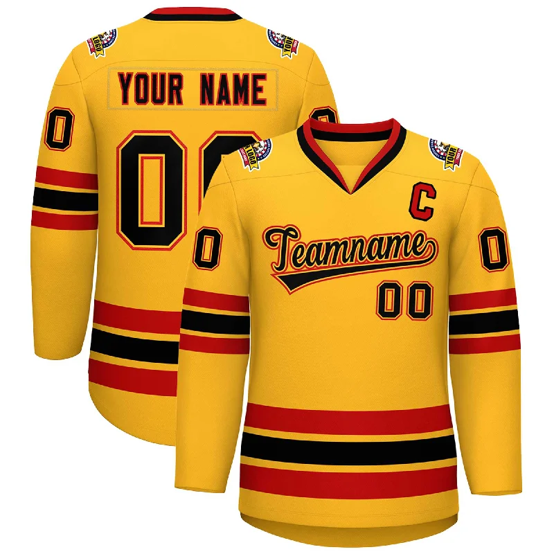 Custom Gold Black Gold-Red Classic Style Hockey Jersey