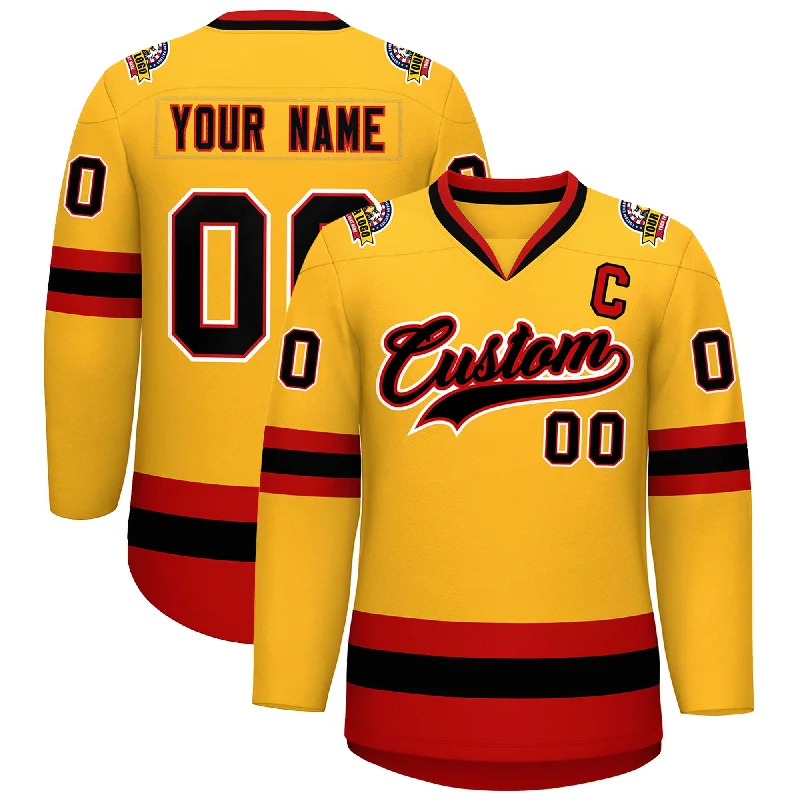 Custom Gold Black Red-White Classic Style Hockey Jersey