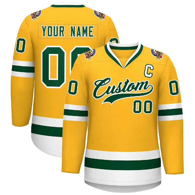 Custom Gold Green-White Classic Style Hockey Jersey