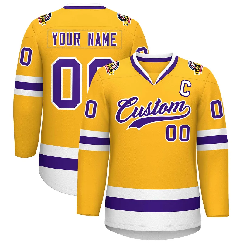 Custom Gold Purple-White Classic Style Hockey Jersey