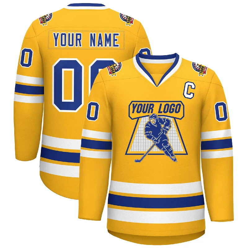 Custom Gold Royal-White Classic Style Hockey Jersey