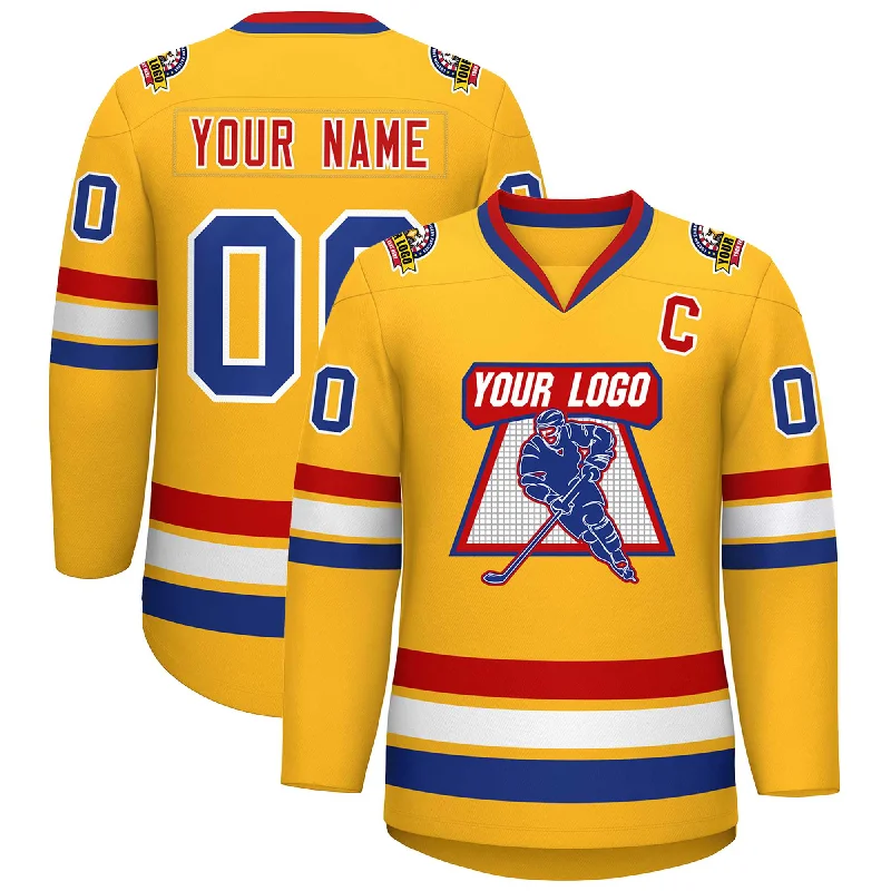 Custom Gold Royal White-Red Classic Style Hockey Jersey