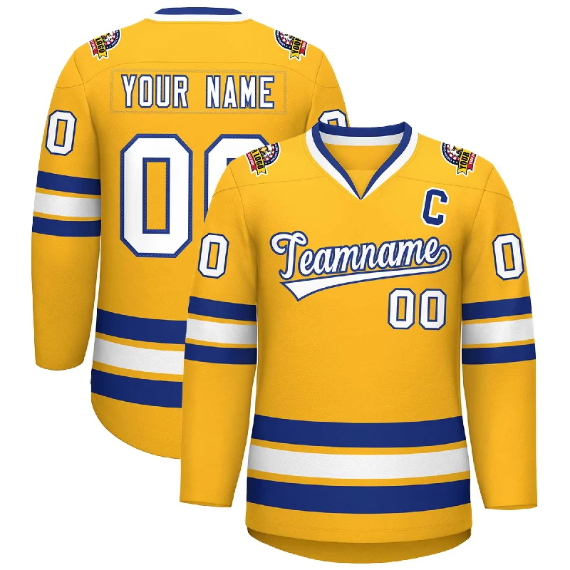 Custom Gold White-Royal Classic Style Hockey Jersey