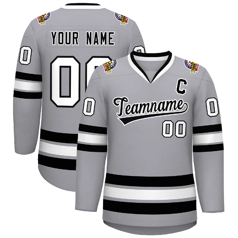 Custom Gray Black-White Classic Style Hockey Jersey