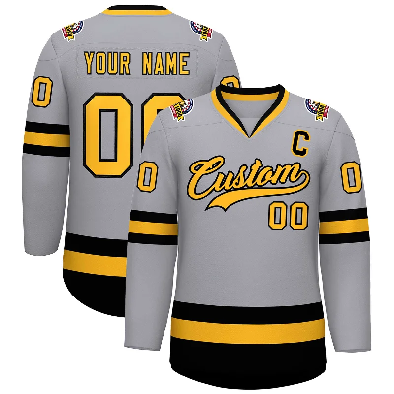 Custom Gray Gold-Black Classic Style Hockey Jersey