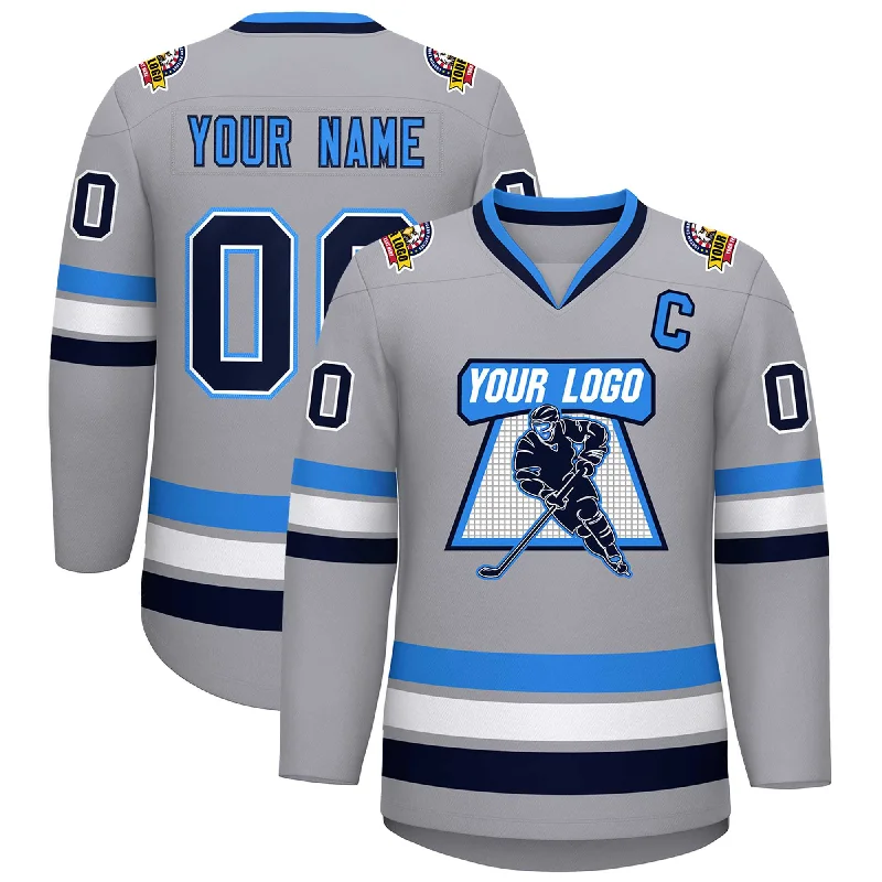 Custom Gray Navy Powder Blue-Powder Blue Classic Style Hockey Jersey