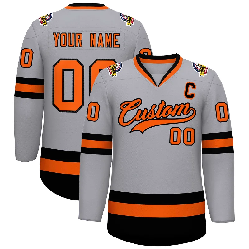 Custom Gray Orange-Black Classic Style Hockey Jersey