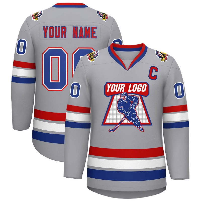 Custom Gray Royal Red-Red Classic Style Hockey Jersey