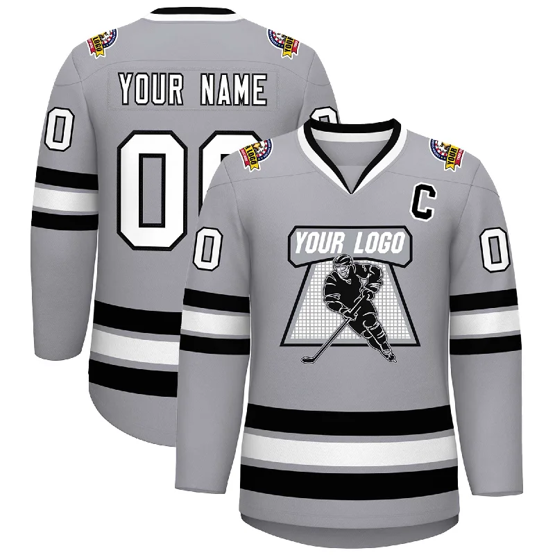 Custom Gray White-Black Classic Style Hockey Jersey