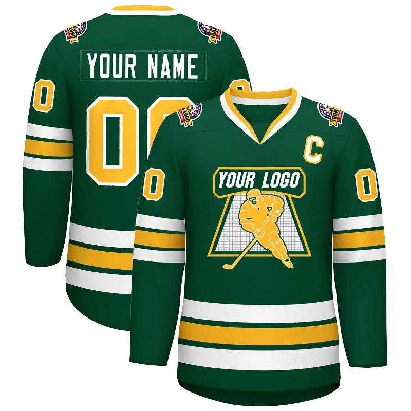 Custom Green Gold-White Classic Style Hockey Jersey