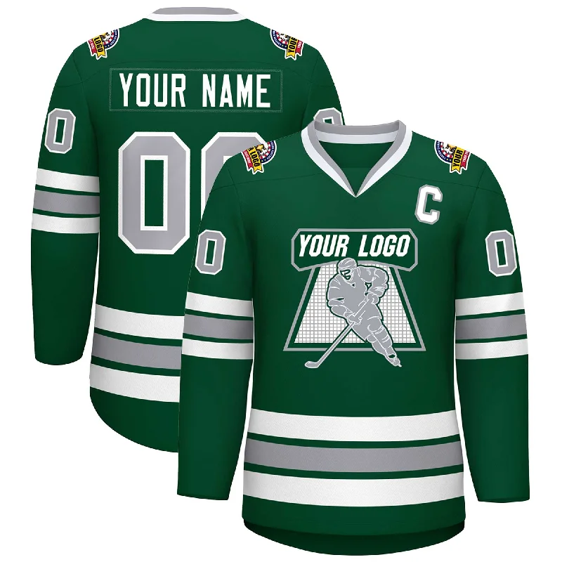 Custom Green Gray-White Classic Style Hockey Jersey