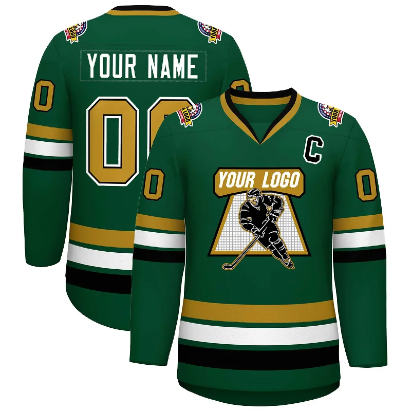 Custom Green Old Gold Black-White Classic Style Hockey Jersey