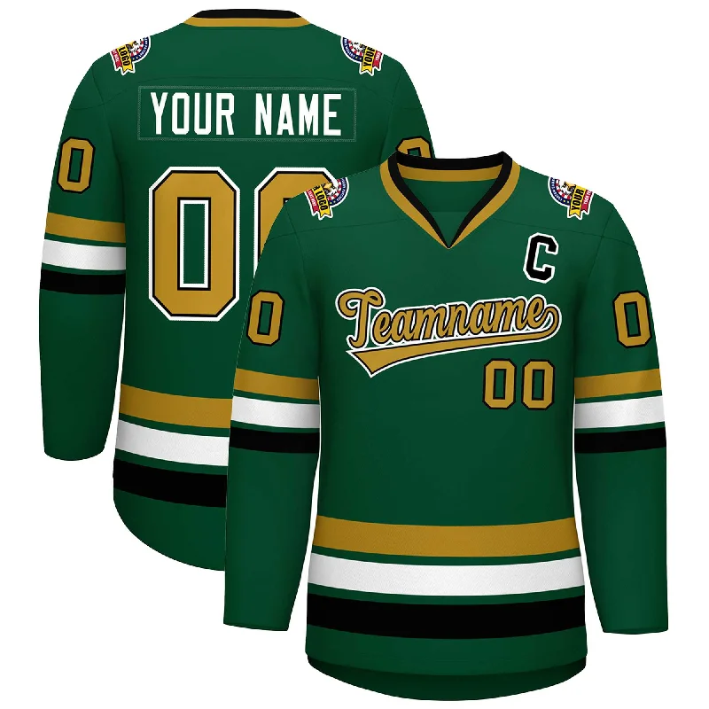 Custom Green Old Gold Black-White Classic Style Hockey Jersey