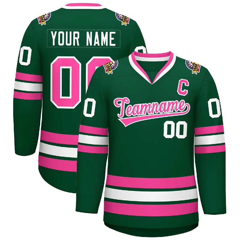 Custom Green Pink-White Classic Style Hockey Jersey