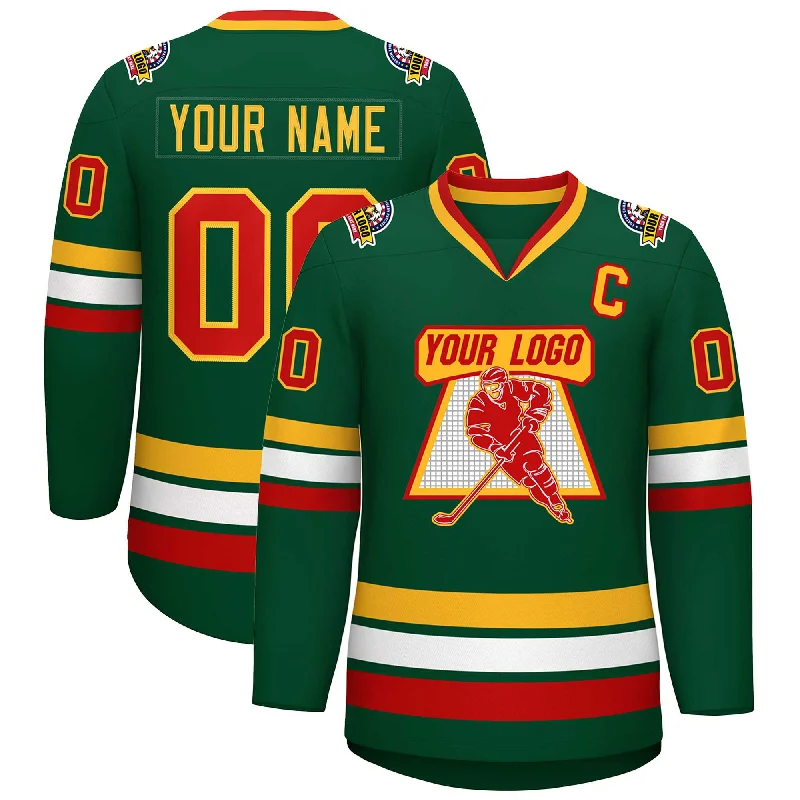 Custom Green Red-Gold Classic Style Hockey Jersey