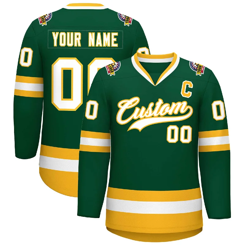 Custom Green White-Gold Classic Style Hockey Jersey