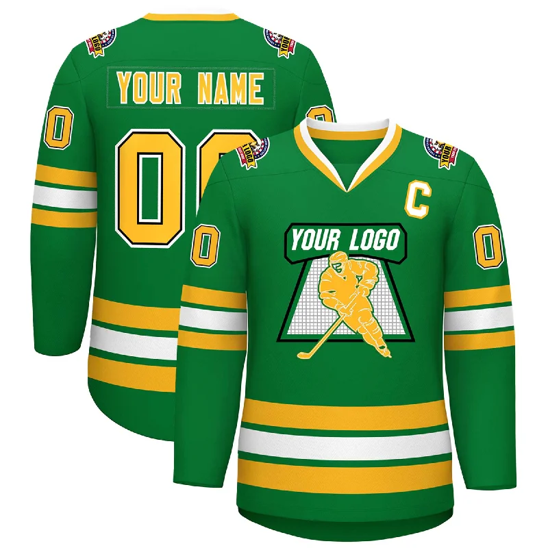 Custom Kelly Green Gold Black-White Classic Style Hockey Jersey