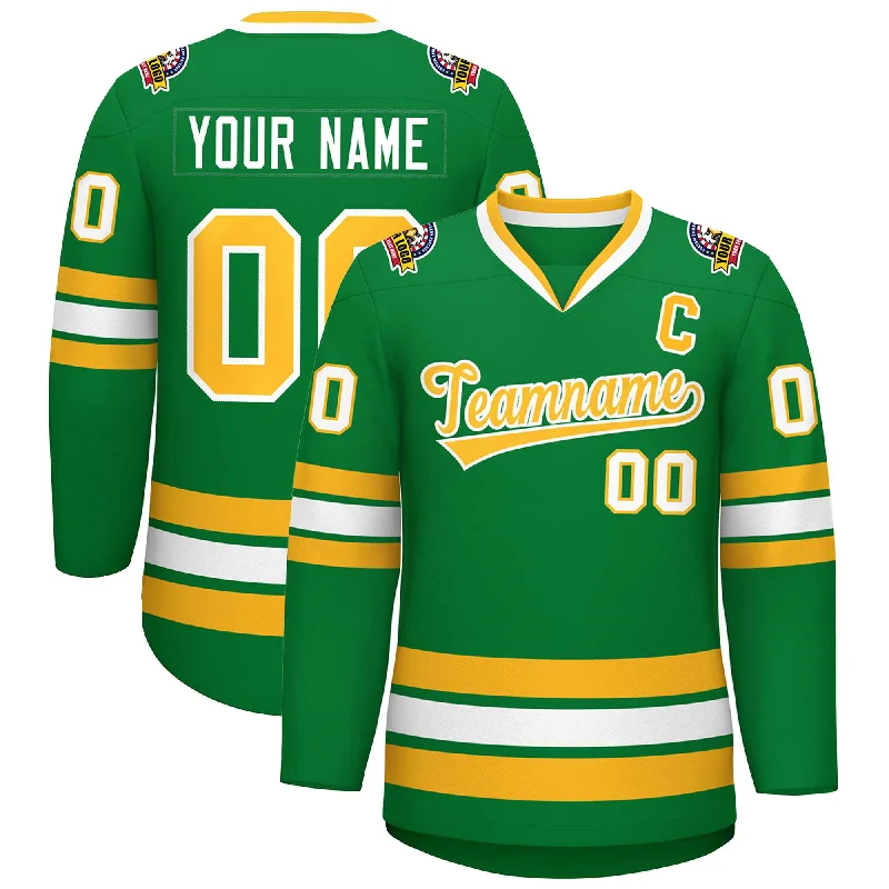 Custom Kelly Green Gold-White Classic Style Hockey Jersey