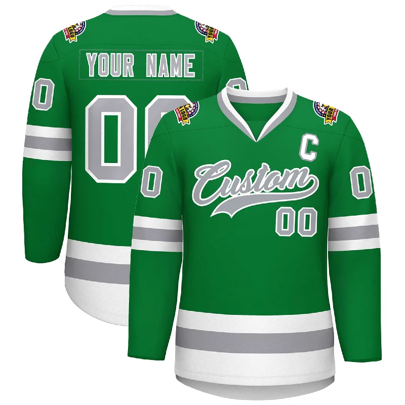 Custom Kelly Green Gray-White Classic Style Hockey Jersey