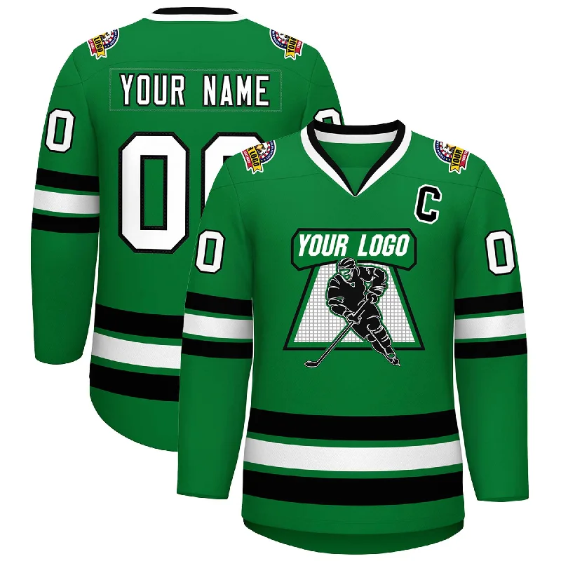 Custom Kelly Green White-Black Classic Style Hockey Jersey