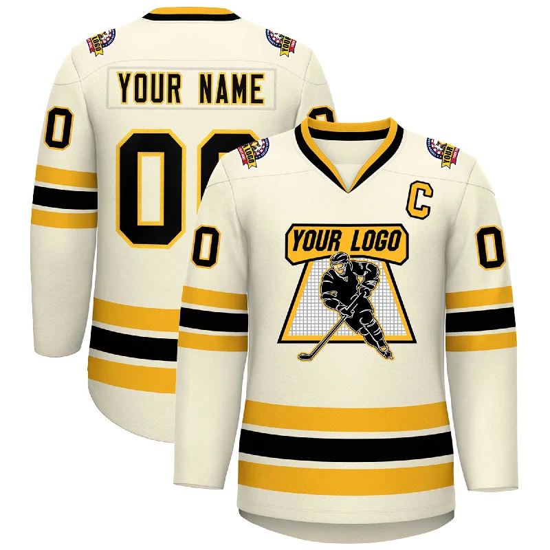 Custom Khaki Black-Gold Classic Style Hockey Jersey