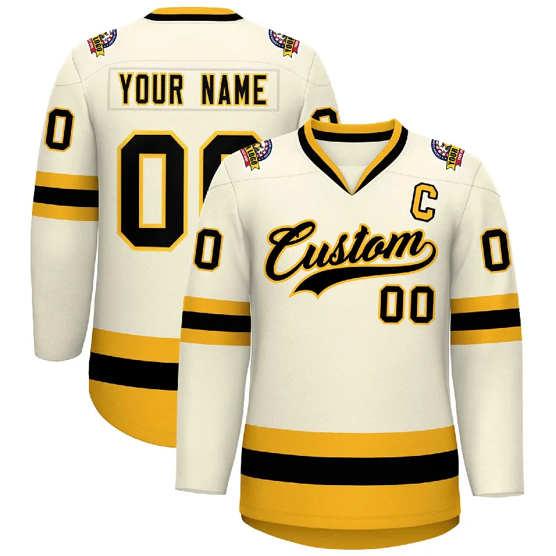 Custom Khaki Black-Gold Classic Style Hockey Jersey