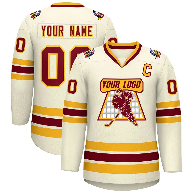 Custom Khaki Crimson-Gold Classic Style Hockey Jersey